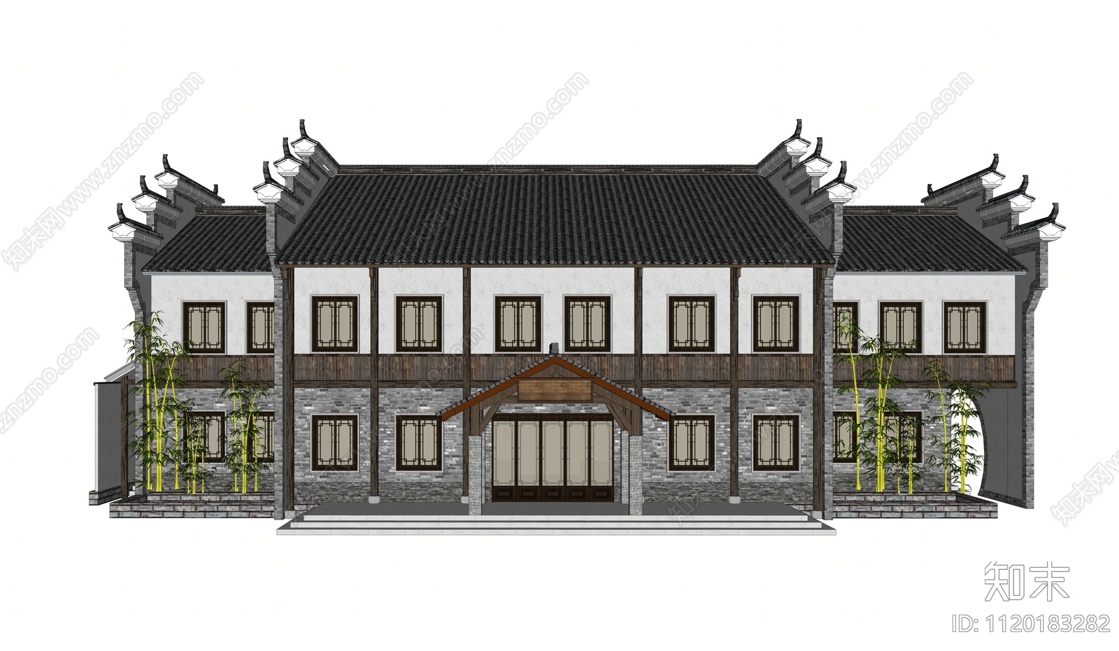 新中式美丽乡村村委建筑SU模型下载【ID:1120183282】