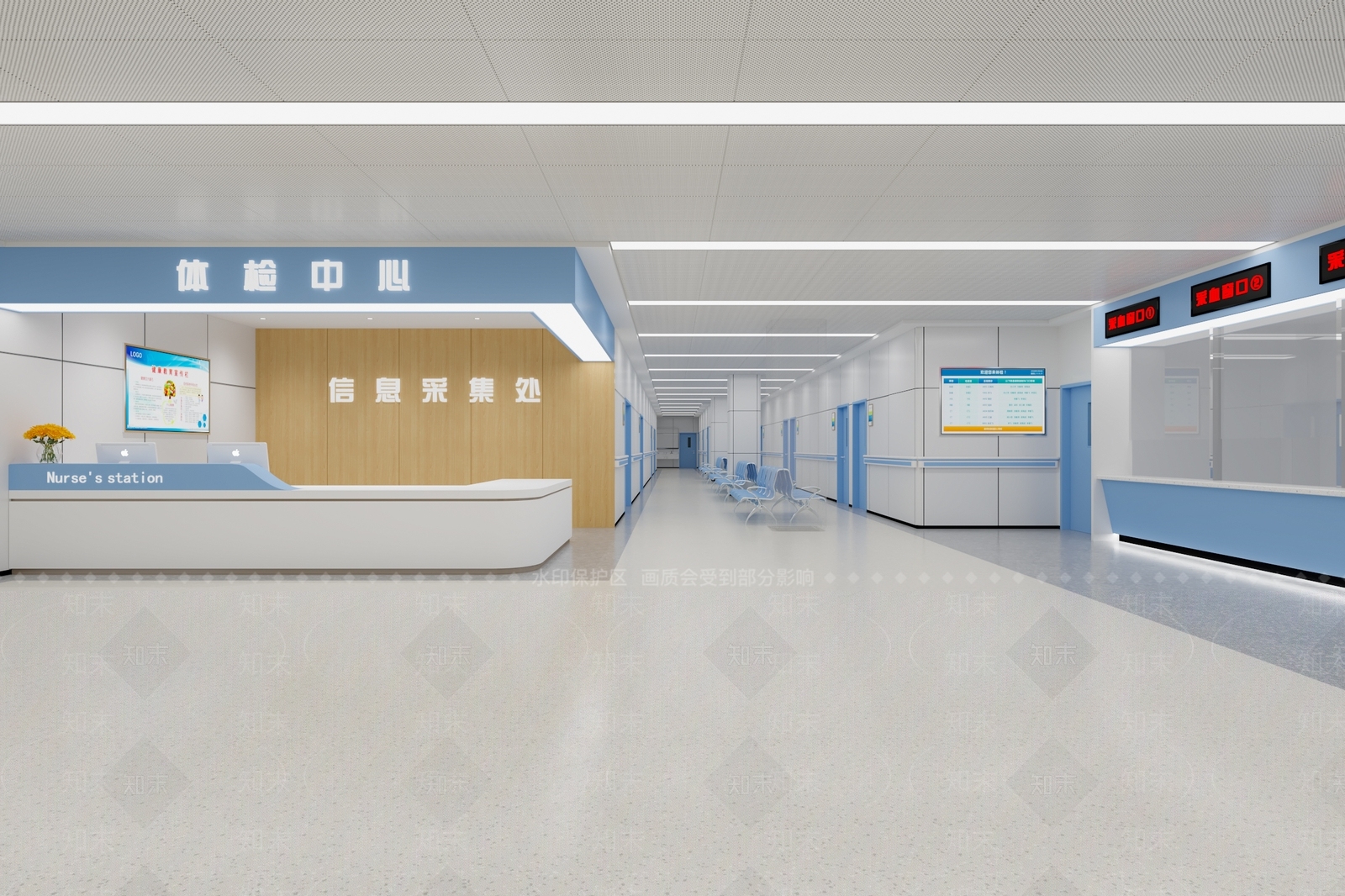 现代医院体检中心走廊3D模型下载【ID:1120183796】