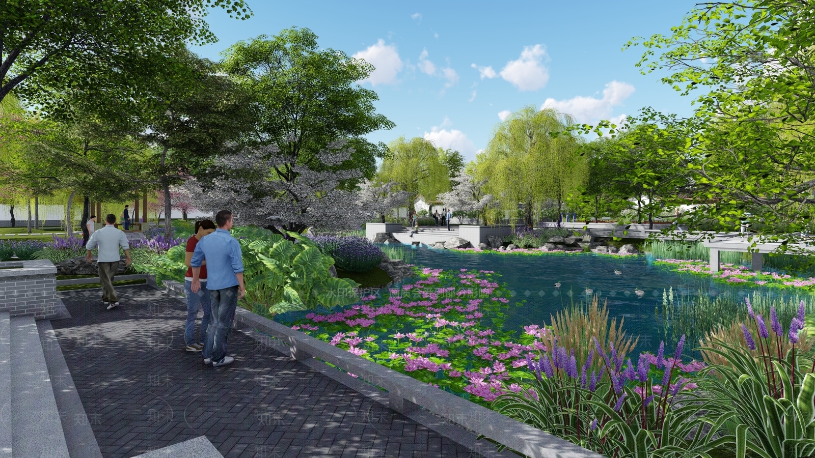 新中式公园景观SU模型下载【ID:1120193124】