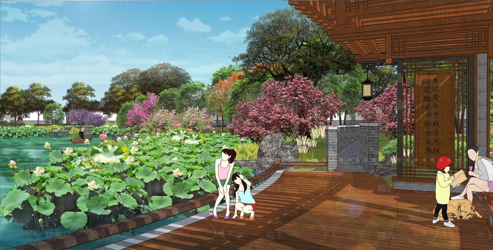 新中式公园景观SU模型下载【ID:1120193968】