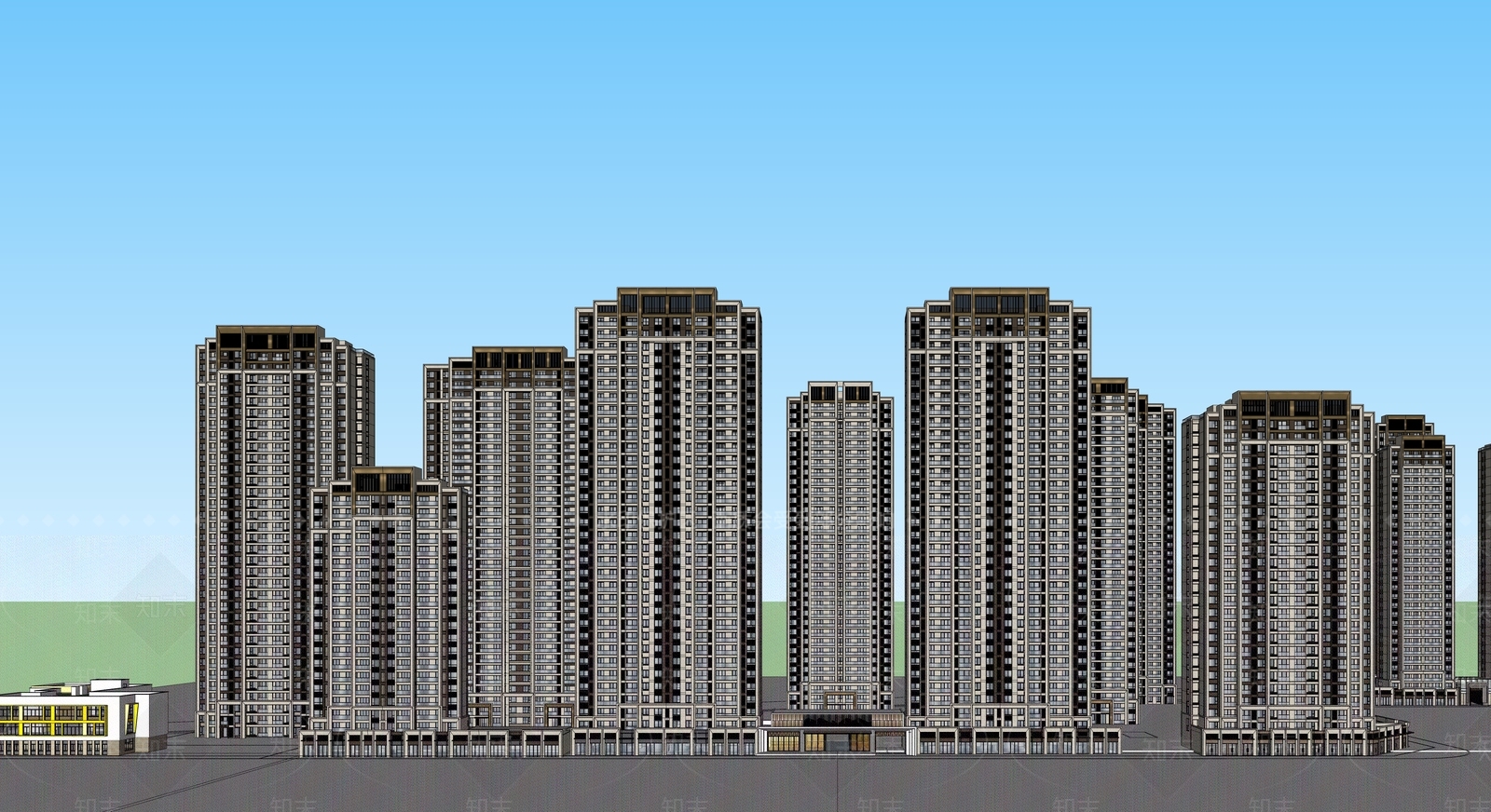 现代高层住宅小区SU模型下载【ID:1120219813】
