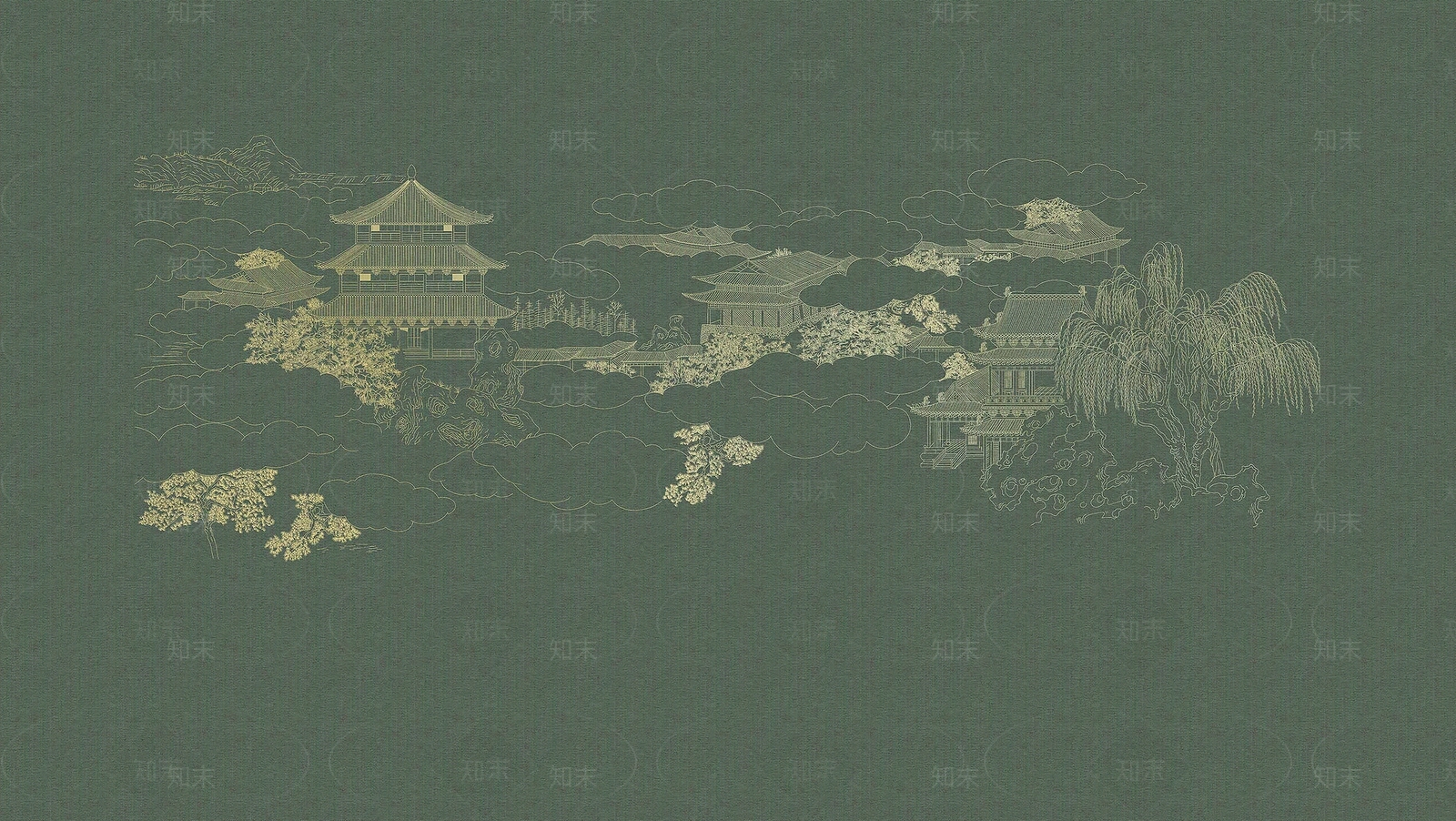 绿色新中式壁画贴图下载【ID:1120222844】