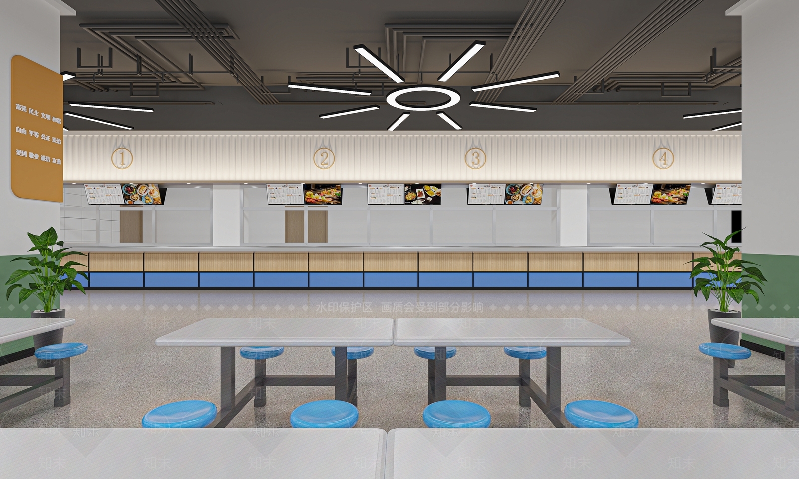 现代学生食堂3D模型下载【ID:1120227447】