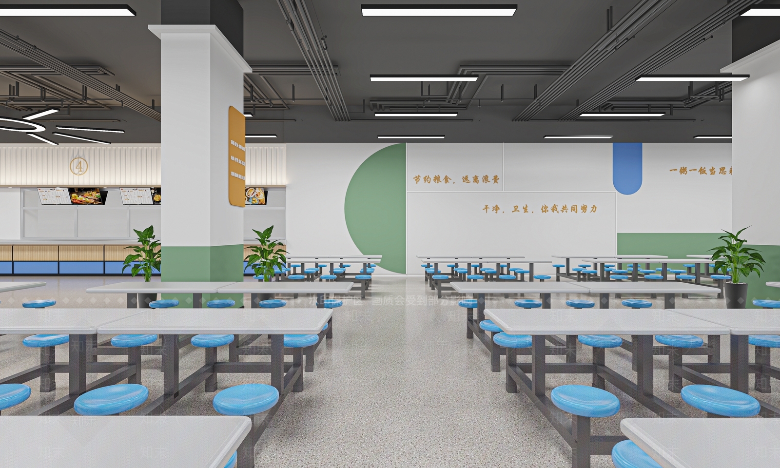现代学生食堂3D模型下载【ID:1120227447】