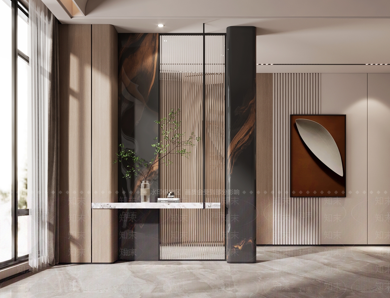 现代入户玄关隔断3D模型下载【ID:1120244348】