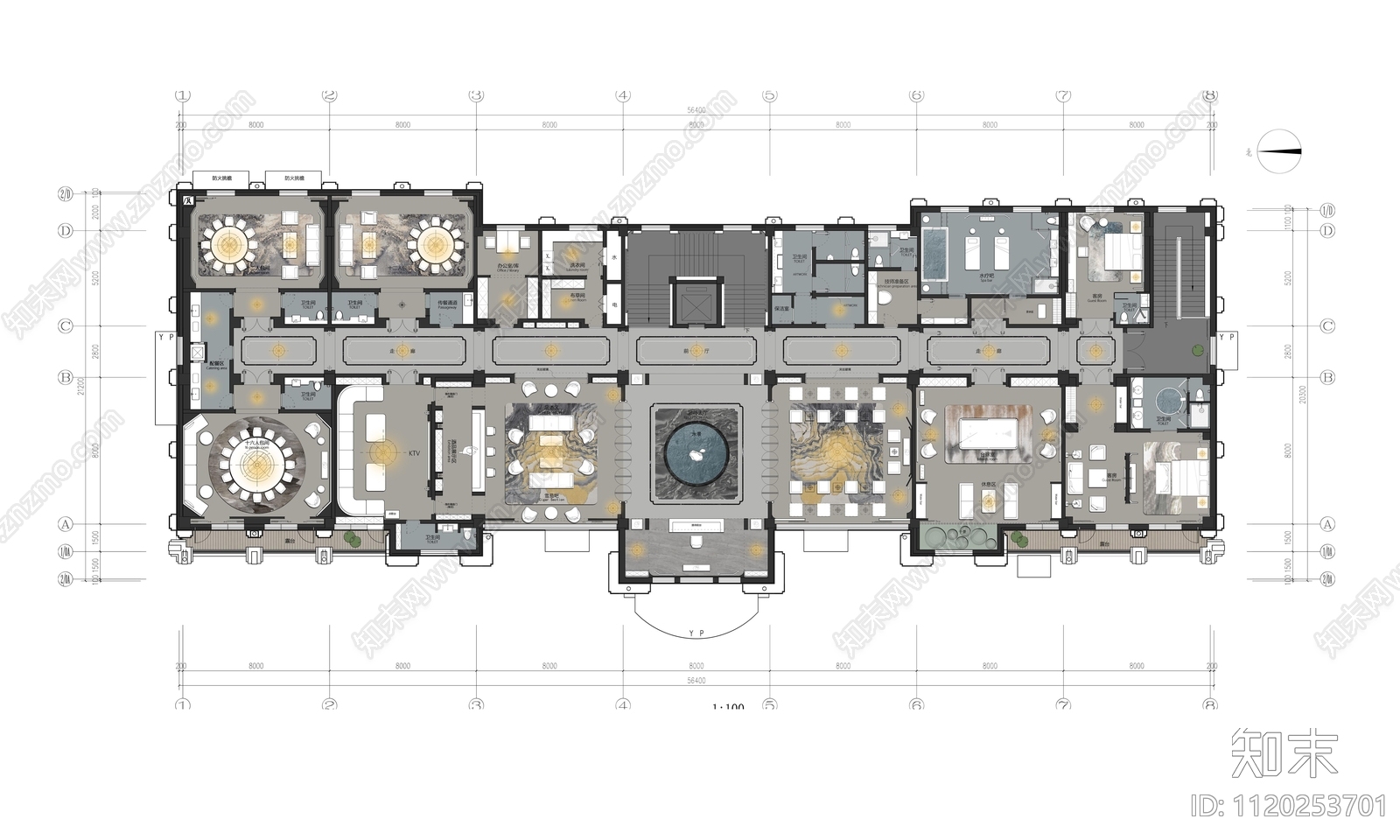 2200㎡娱乐休闲会所CAD施工图施工图下载【ID:1120253701】