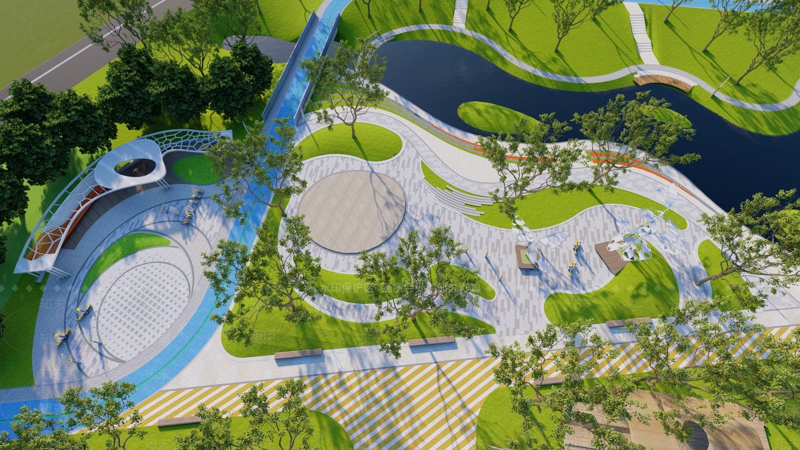 现代公园景观SU模型下载【ID:1120270625】