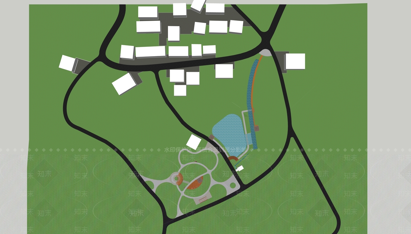 现代公园景观SU模型下载【ID:1120318561】