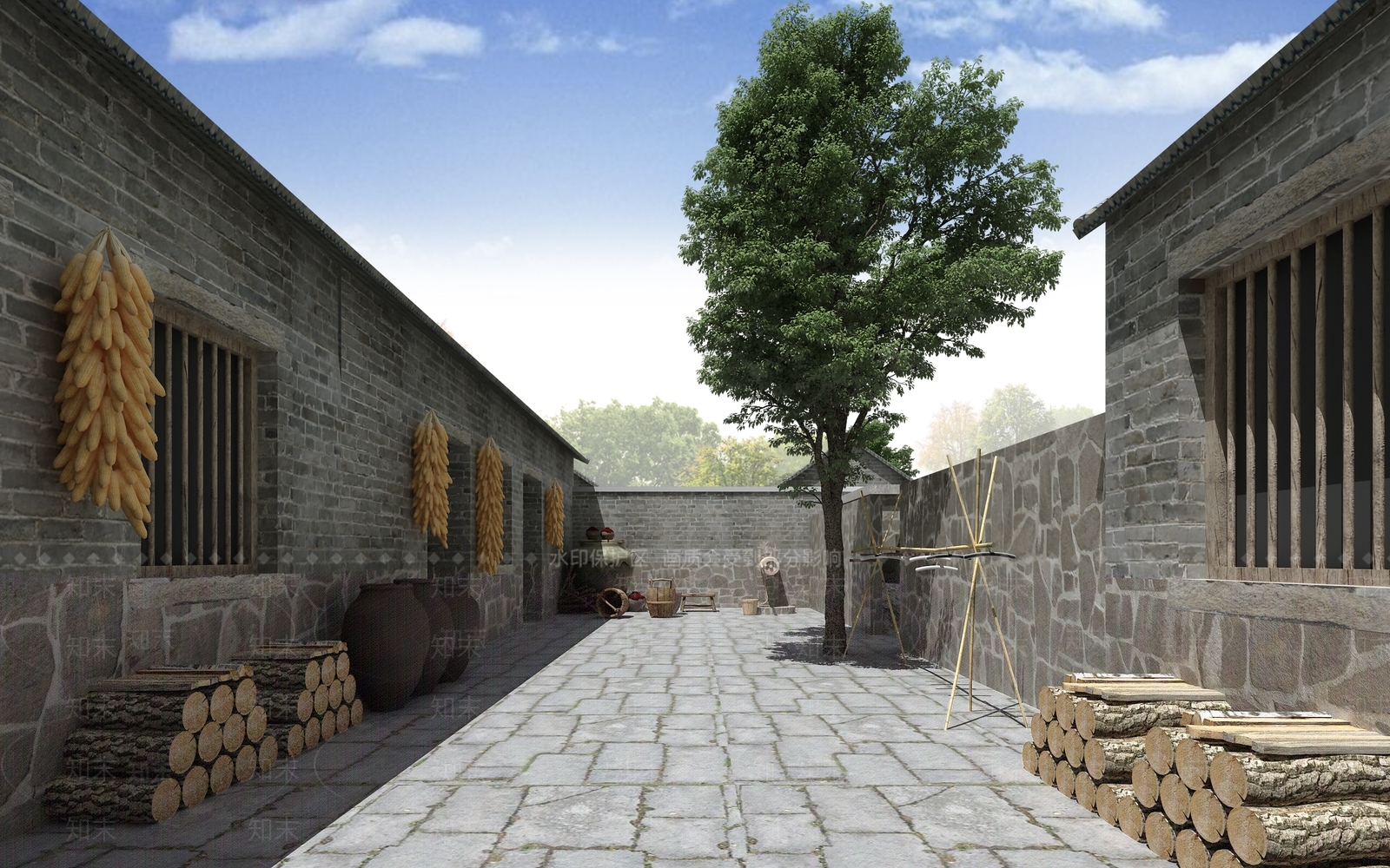 中式村落3D模型下载【ID:1120356728】_知末3d模型网