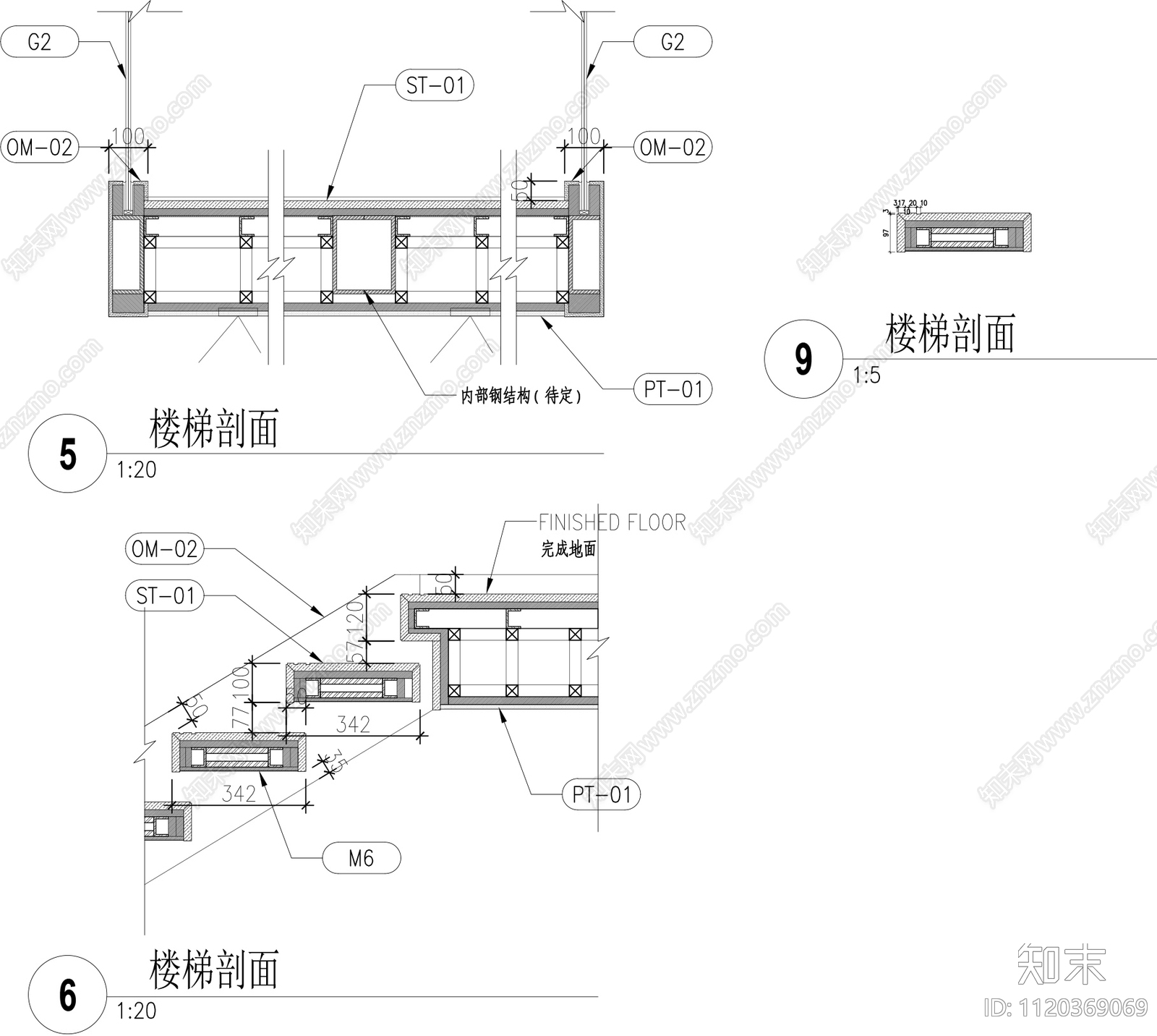 现代简约L型转角玻璃栏杆节点详图cad施工图下载【ID:1120369069】