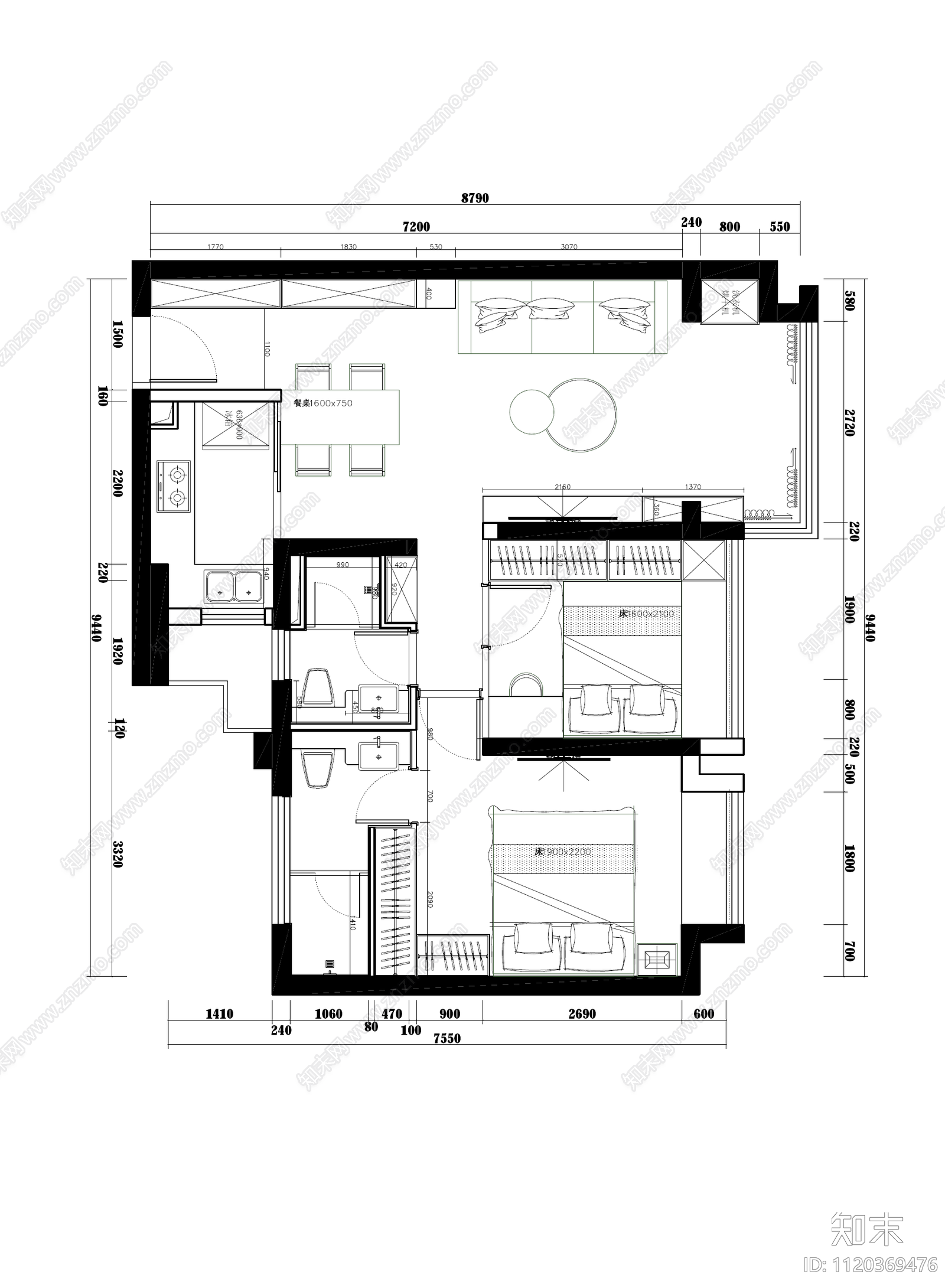 碧桂园室内平面图施工图下载【ID:1120369476】