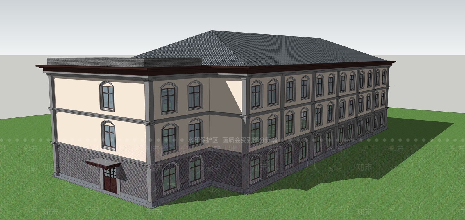 欧式文化三层共建建筑SU模型下载【ID:1120374251】
