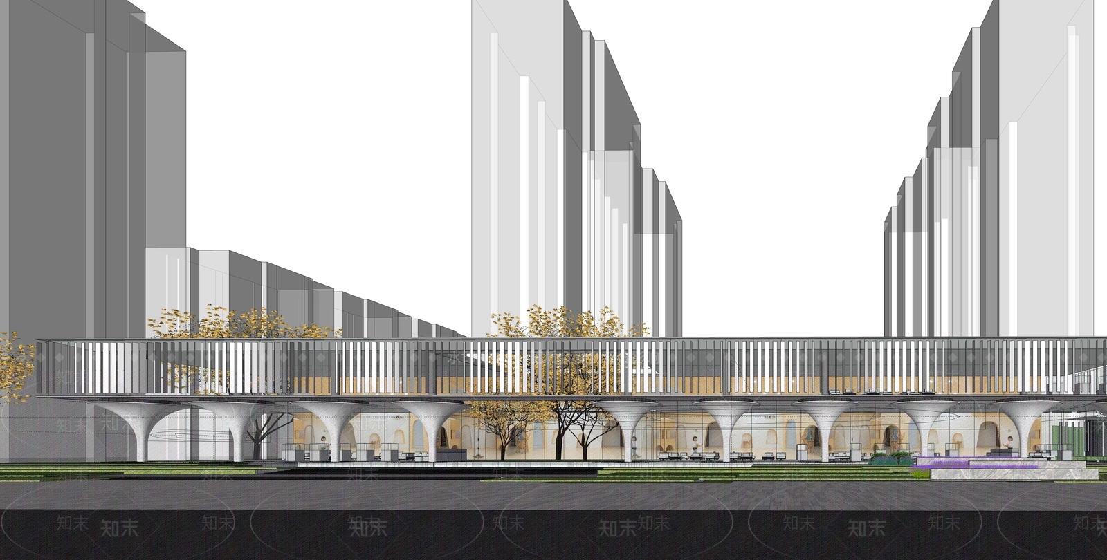 现代风格售楼处建筑SU模型下载【ID:1120379069】