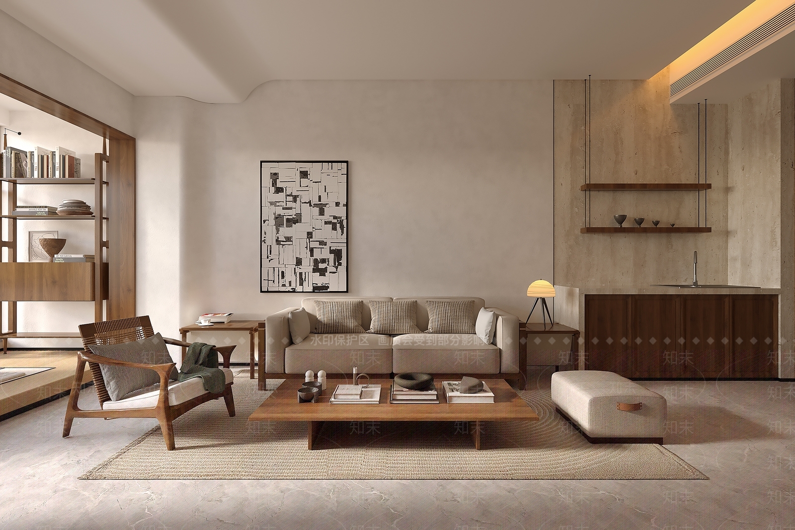 侘寂民宿客厅3D模型下载【ID:1120380733】