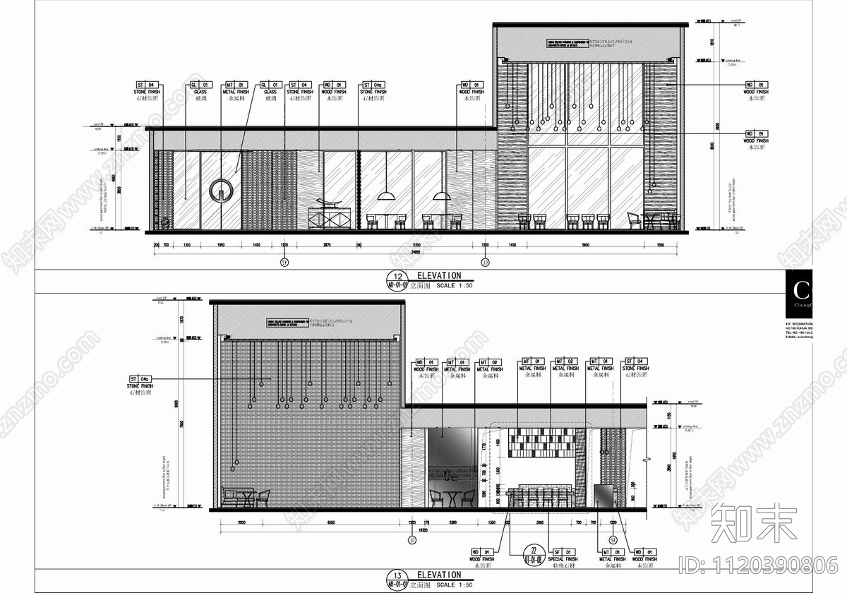 1500㎡西餐厅平立面CAD设计施工图cad施工图下载【ID:1120390806】