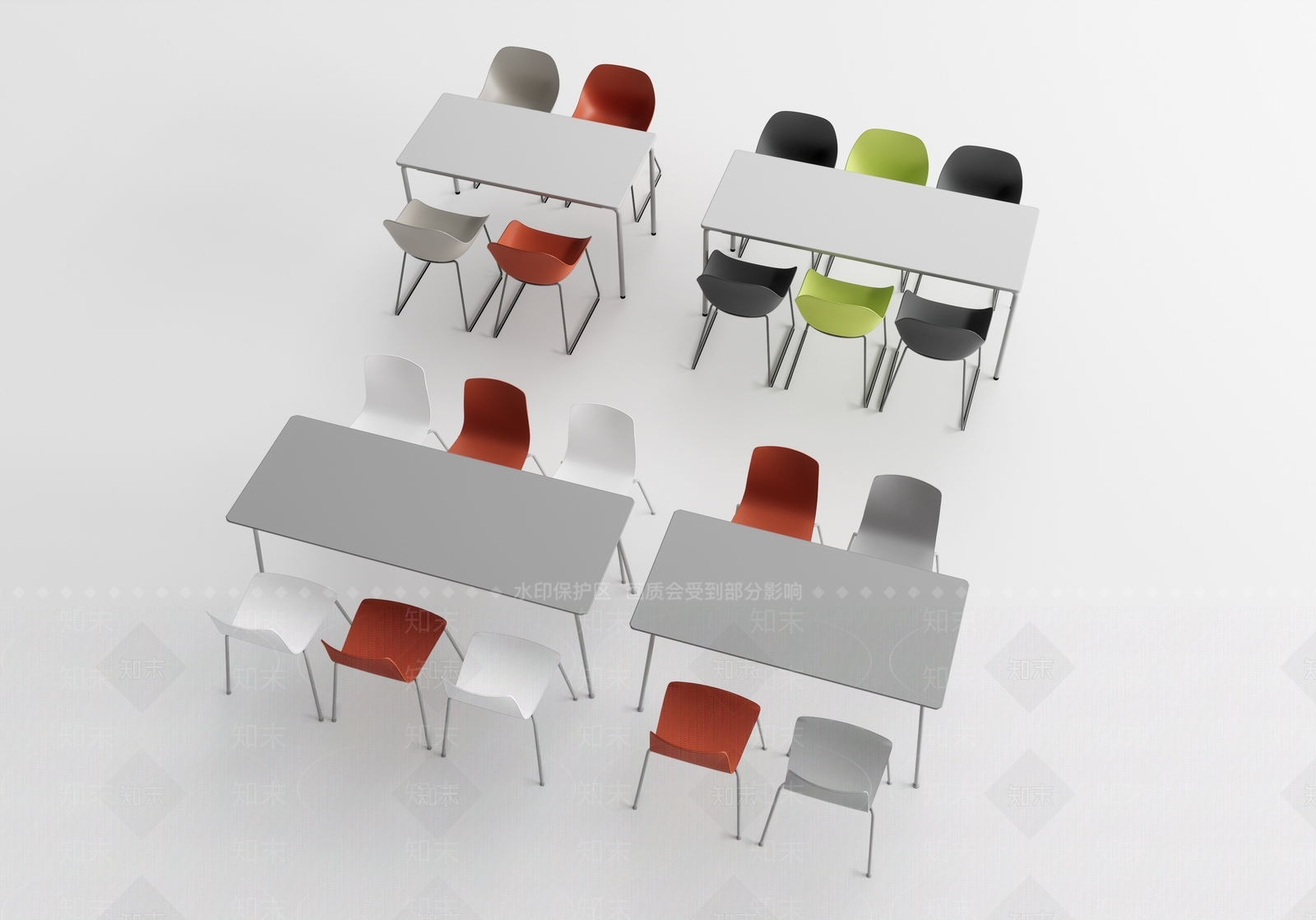 现代食堂餐桌椅SU模型下载【ID:1120393534】