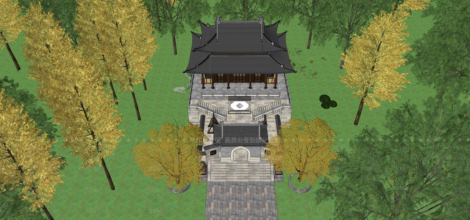 中式风格古建筑SU模型下载【ID:1120396196】