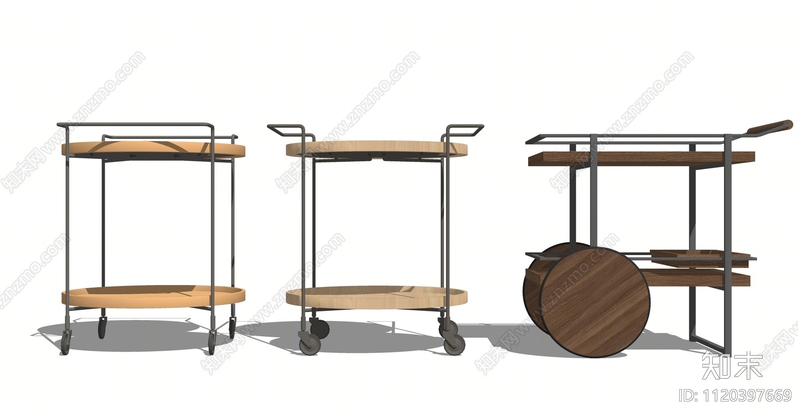 现代餐厅金属推车SU模型下载【ID:1120397669】