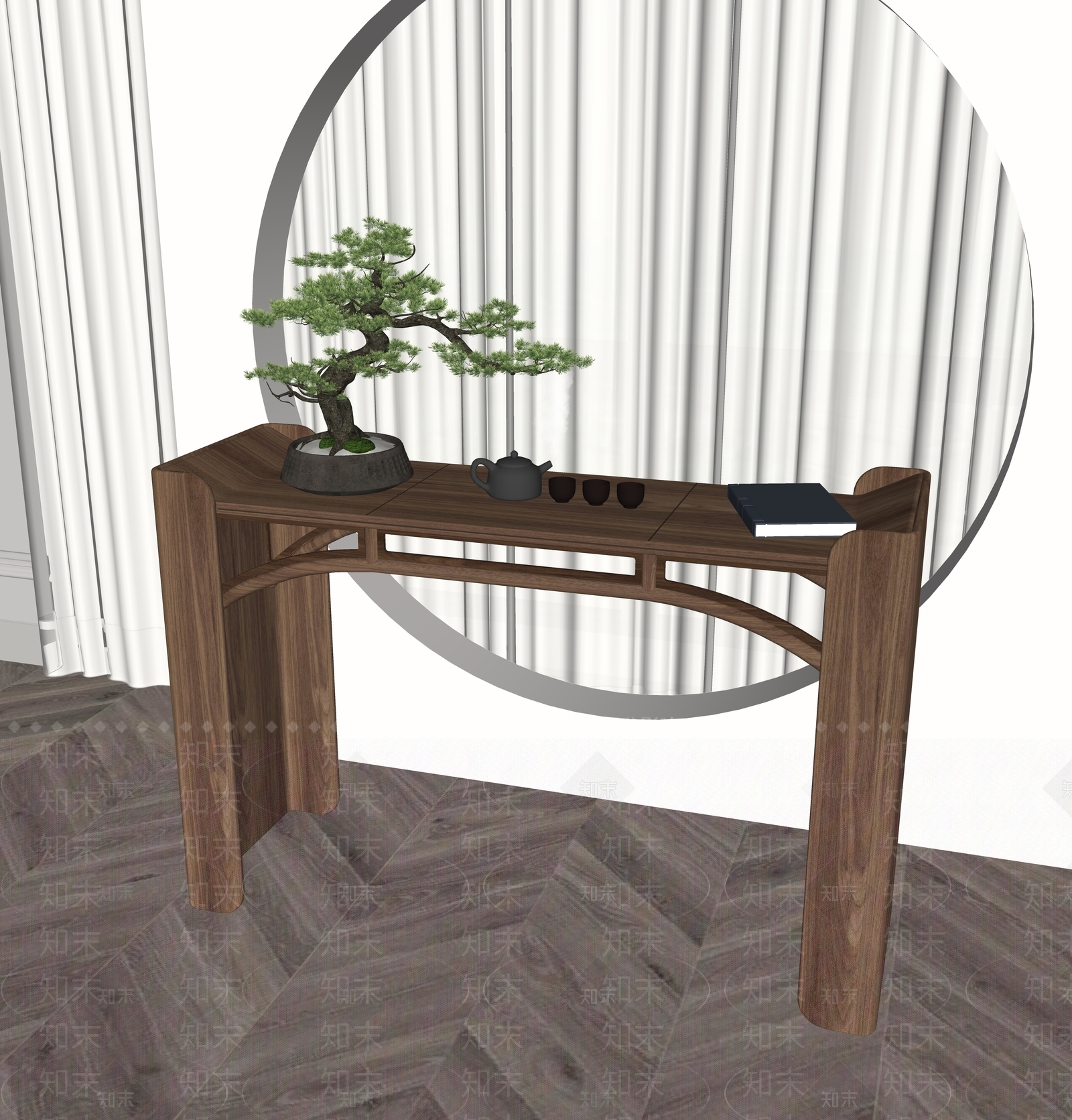 新中式端景条案SU模型下载【ID:1120412209】