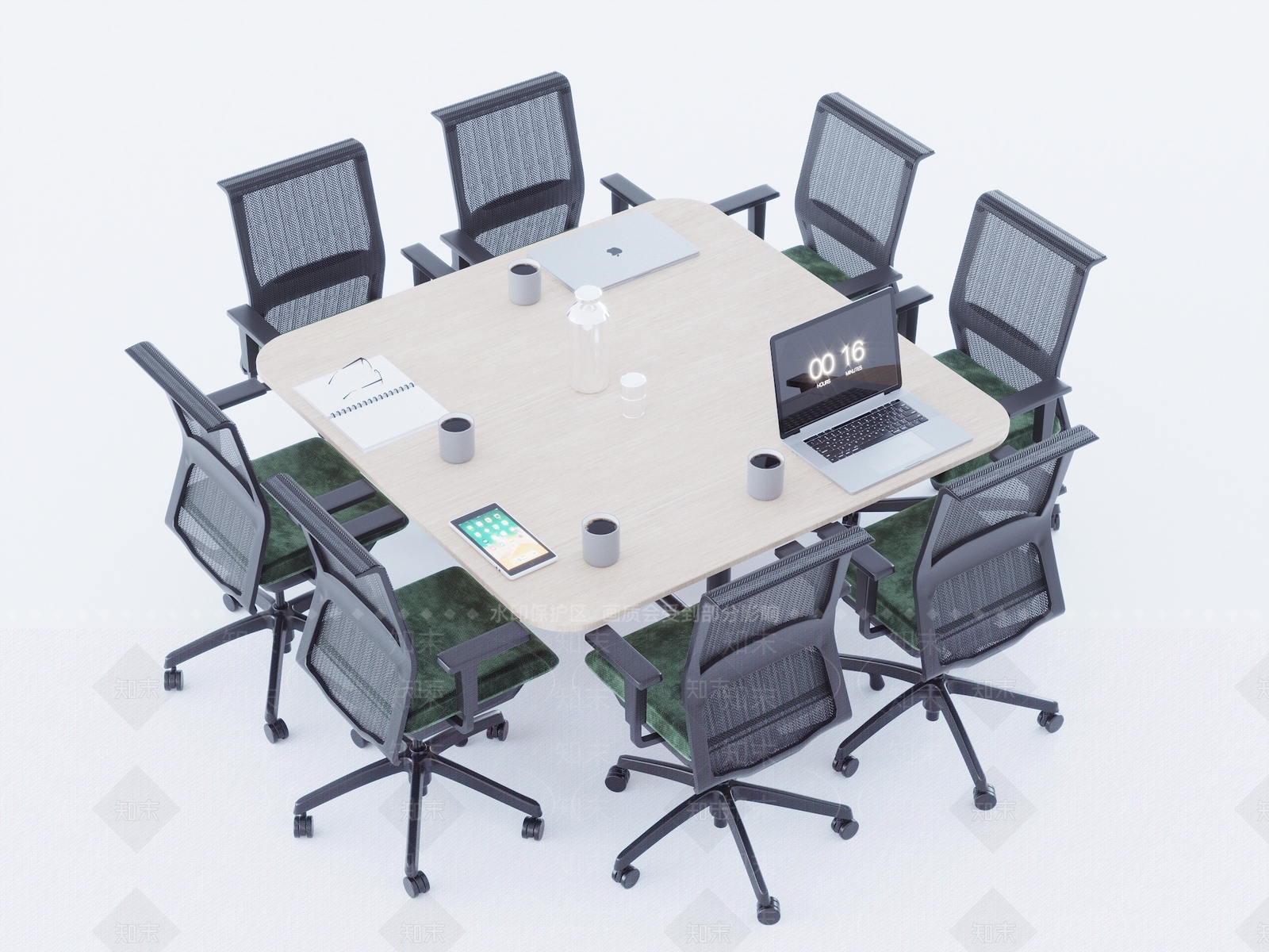 现代办公桌椅组合3D模型下载【ID:1120421116】
