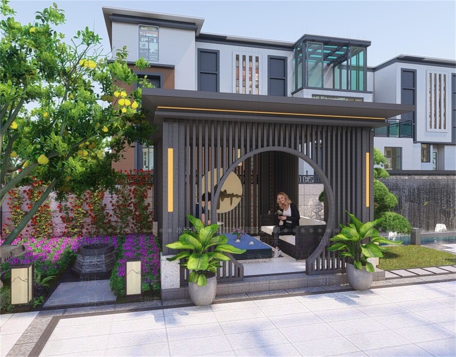 现代庭院景观亭SU模型下载【ID:1120444576】