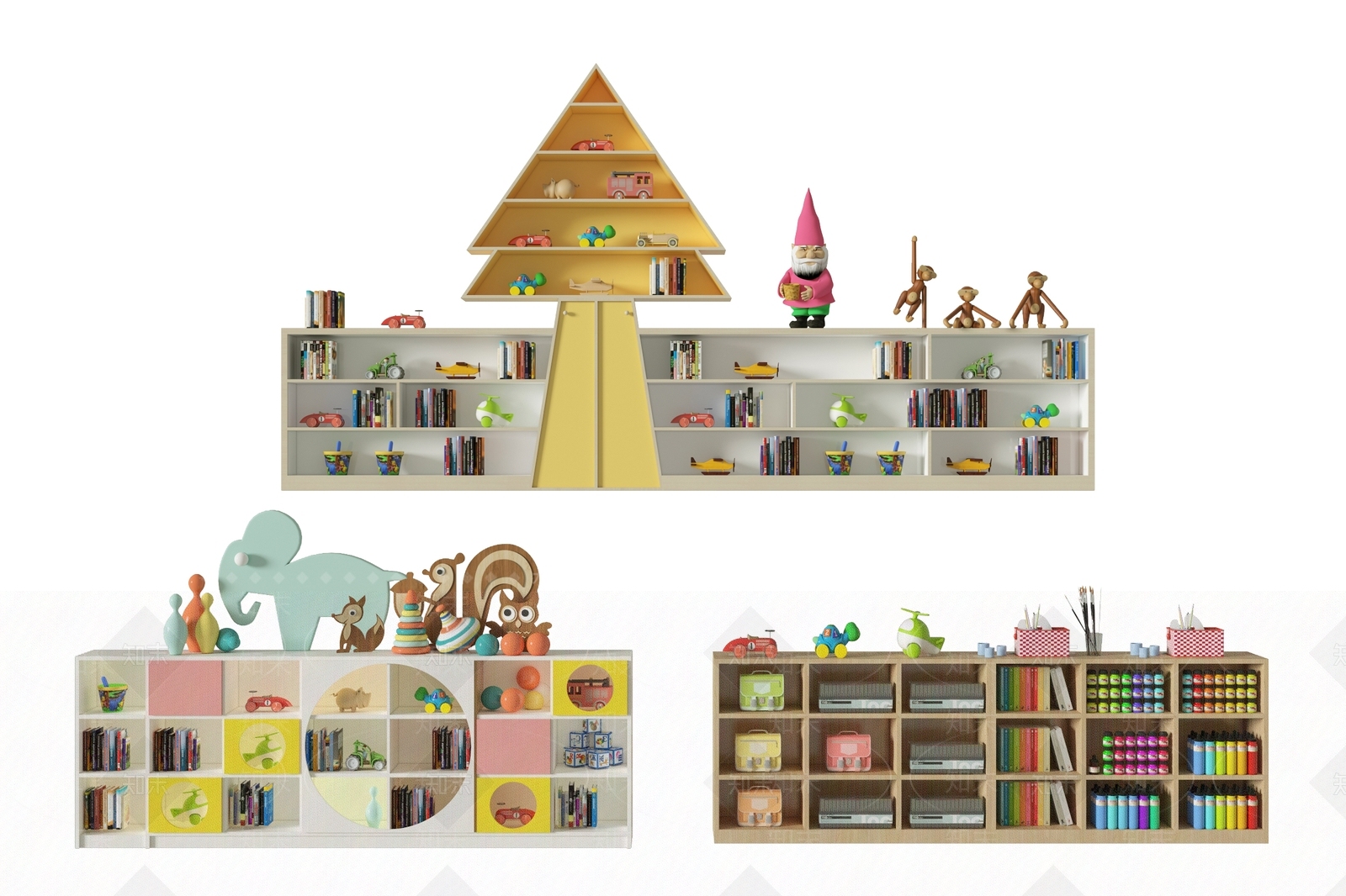 现代儿童装饰柜组合SU模型下载【ID:1120444434】