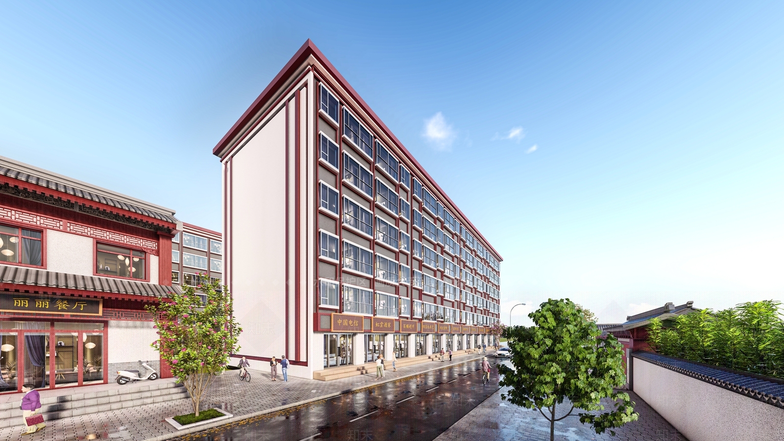 中式红色文化住宅楼SU模型下载【ID:1120447190】