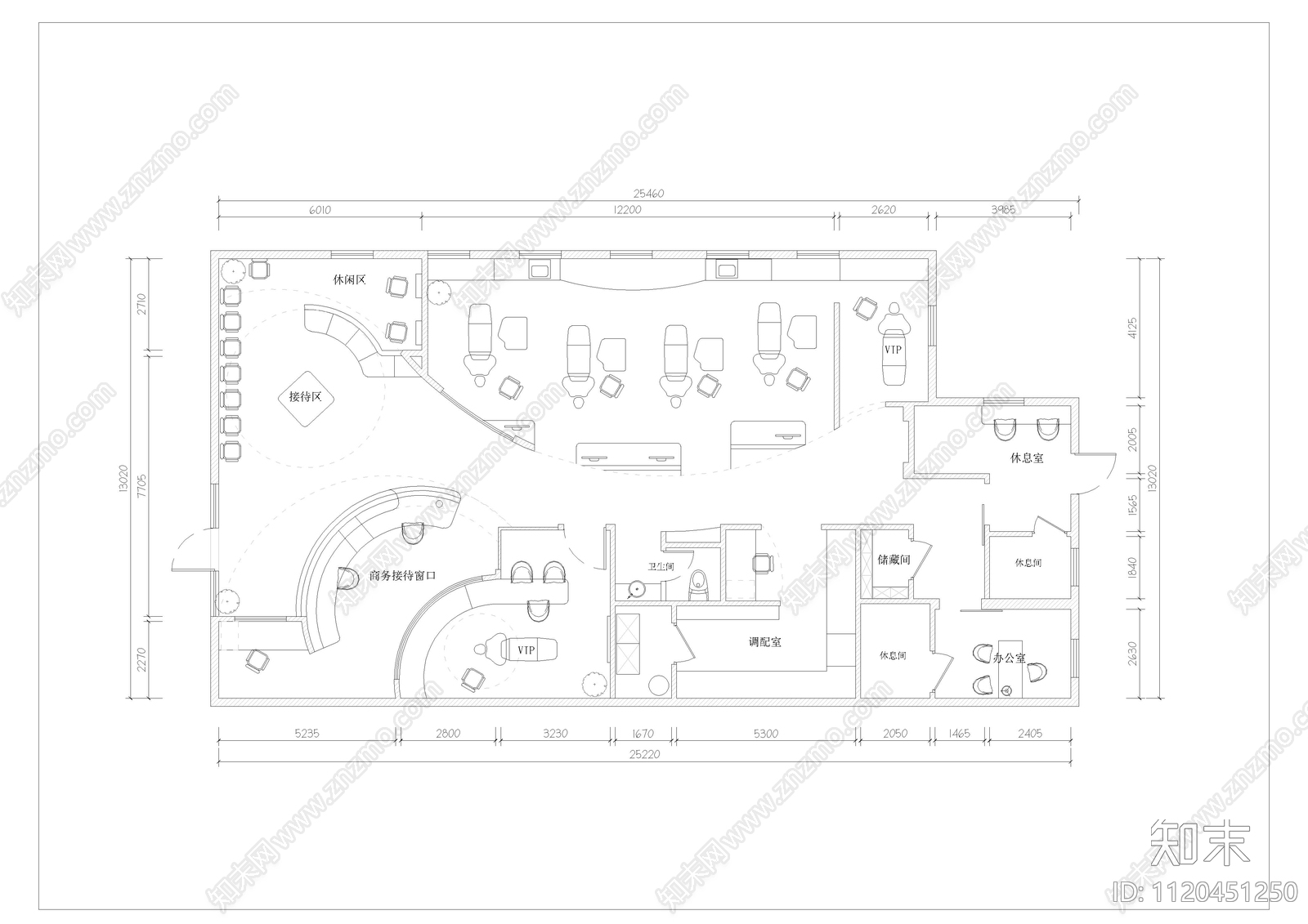 现代简约美容SPA会所CAD平面布置图施工图下载【ID:1120451250】