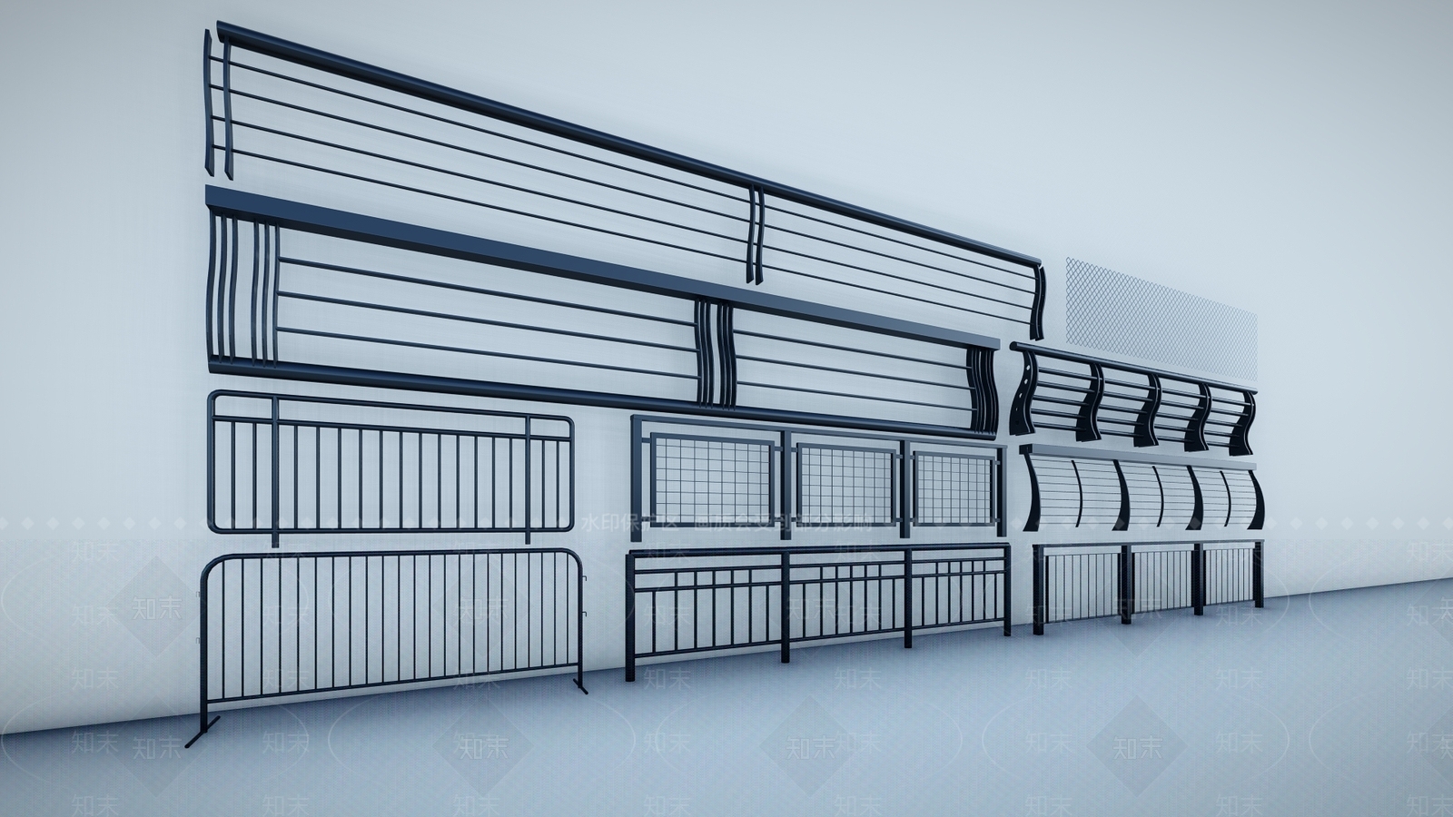 现代不锈钢栏杆SU模型下载【ID:1120451104】