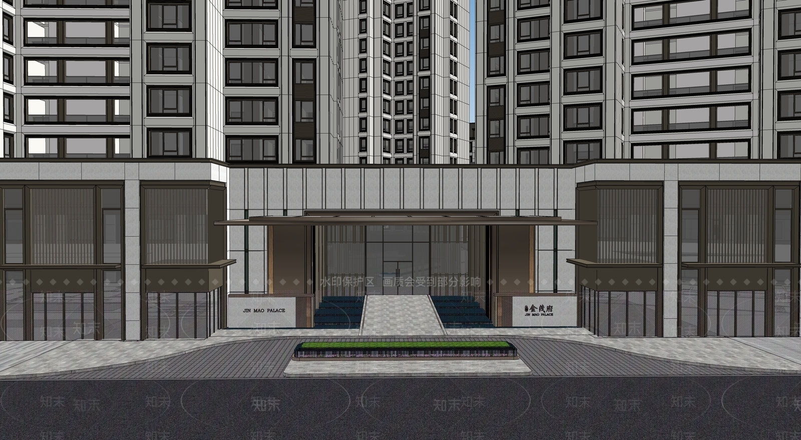 现代住宅入口大门SU模型下载【ID:1120456324】