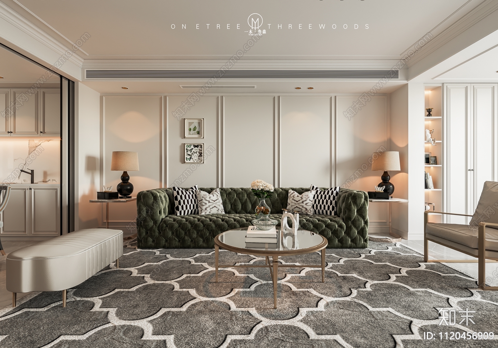 现代法式风格家装施工图效果图施工图下载【ID:1120456909】