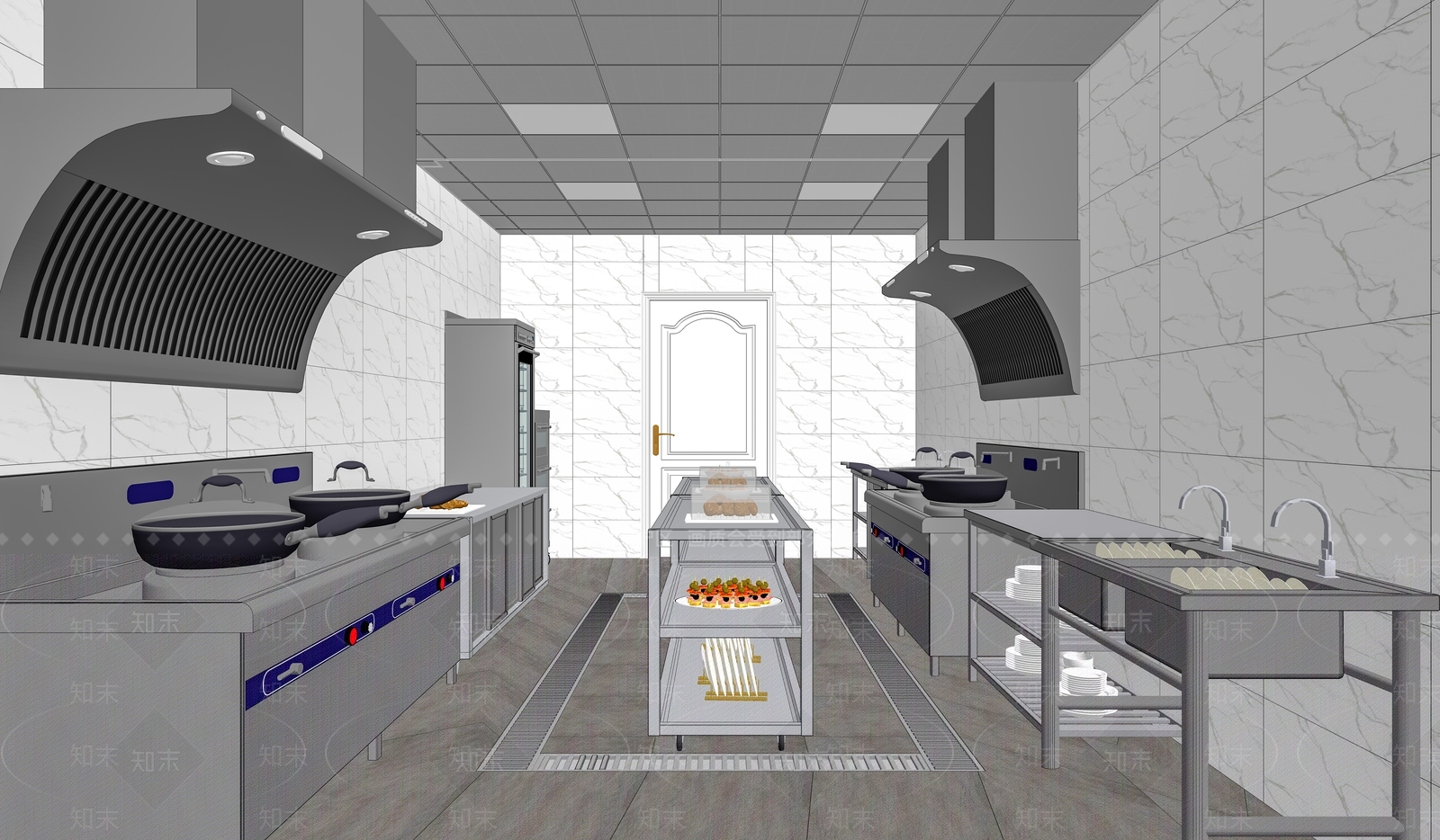 现代餐饮后厨SU模型下载【ID:1120467245】