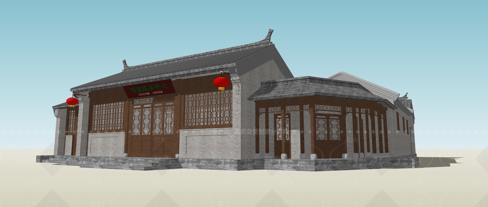 中式游客服务中心SU模型下载【ID:1120479790】