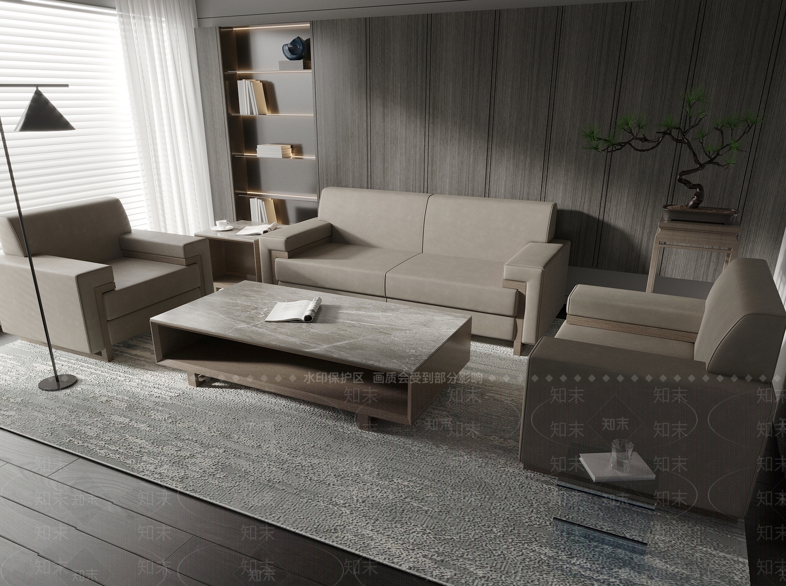 现代办公室沙发茶几组合3D模型下载【ID:1120483456】