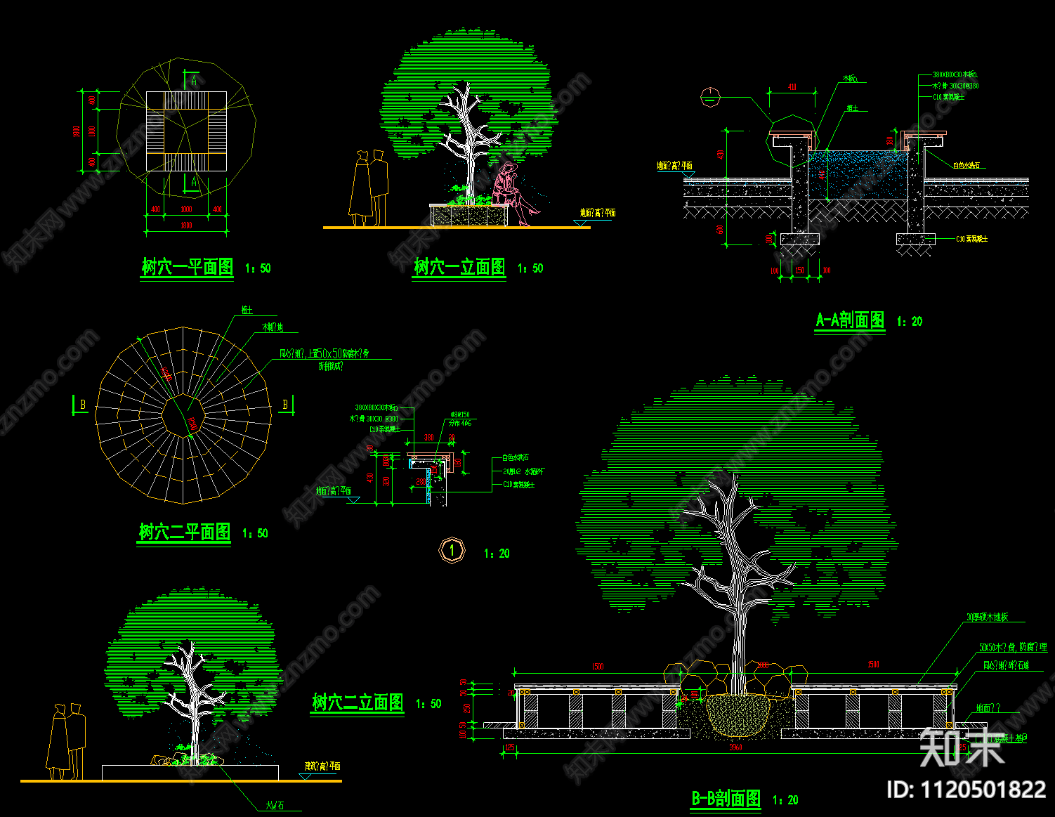 圆凳树池景观节点施工图cad施工图下载【ID:1120501822】