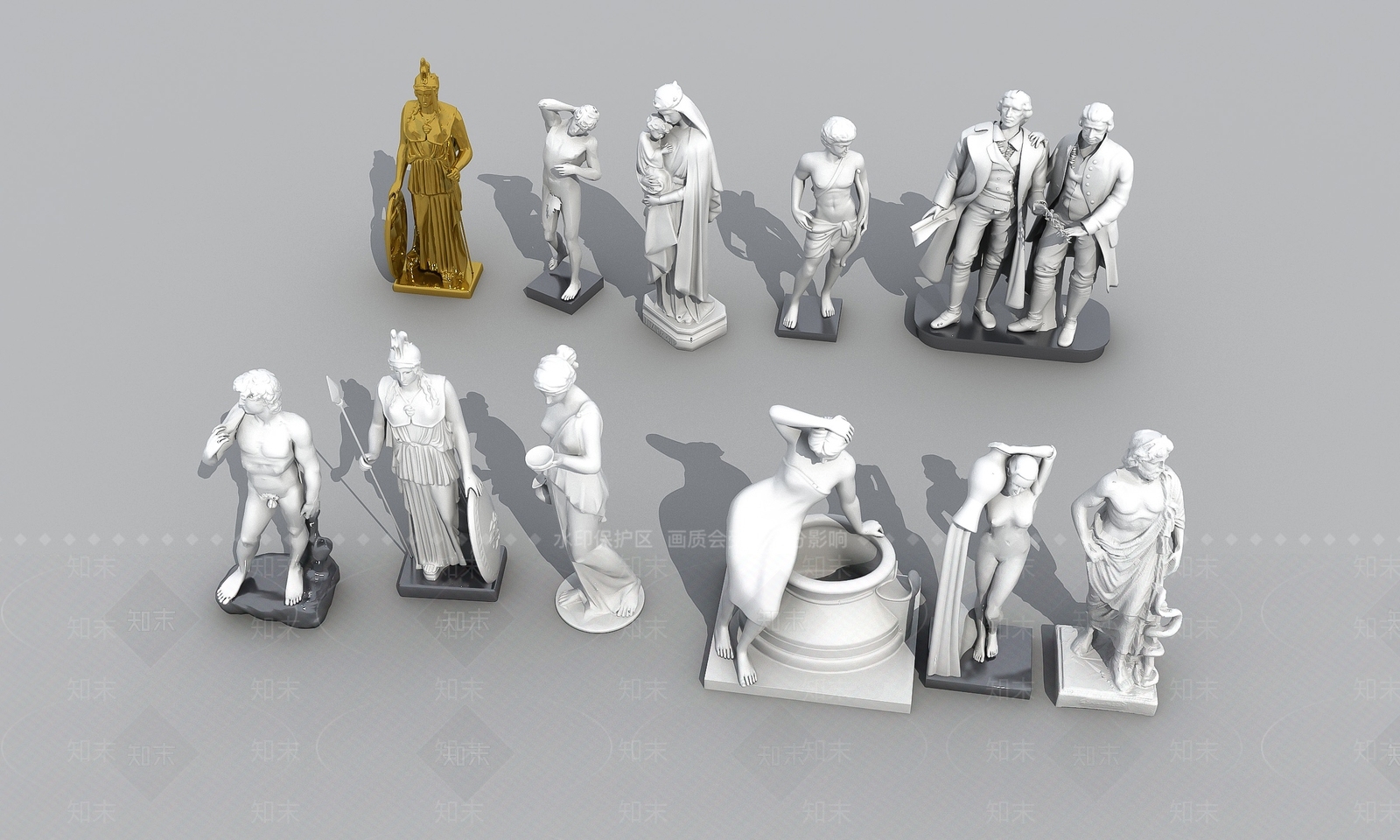 欧式古典人物雕塑小品SU模型下载【ID:1122663623】