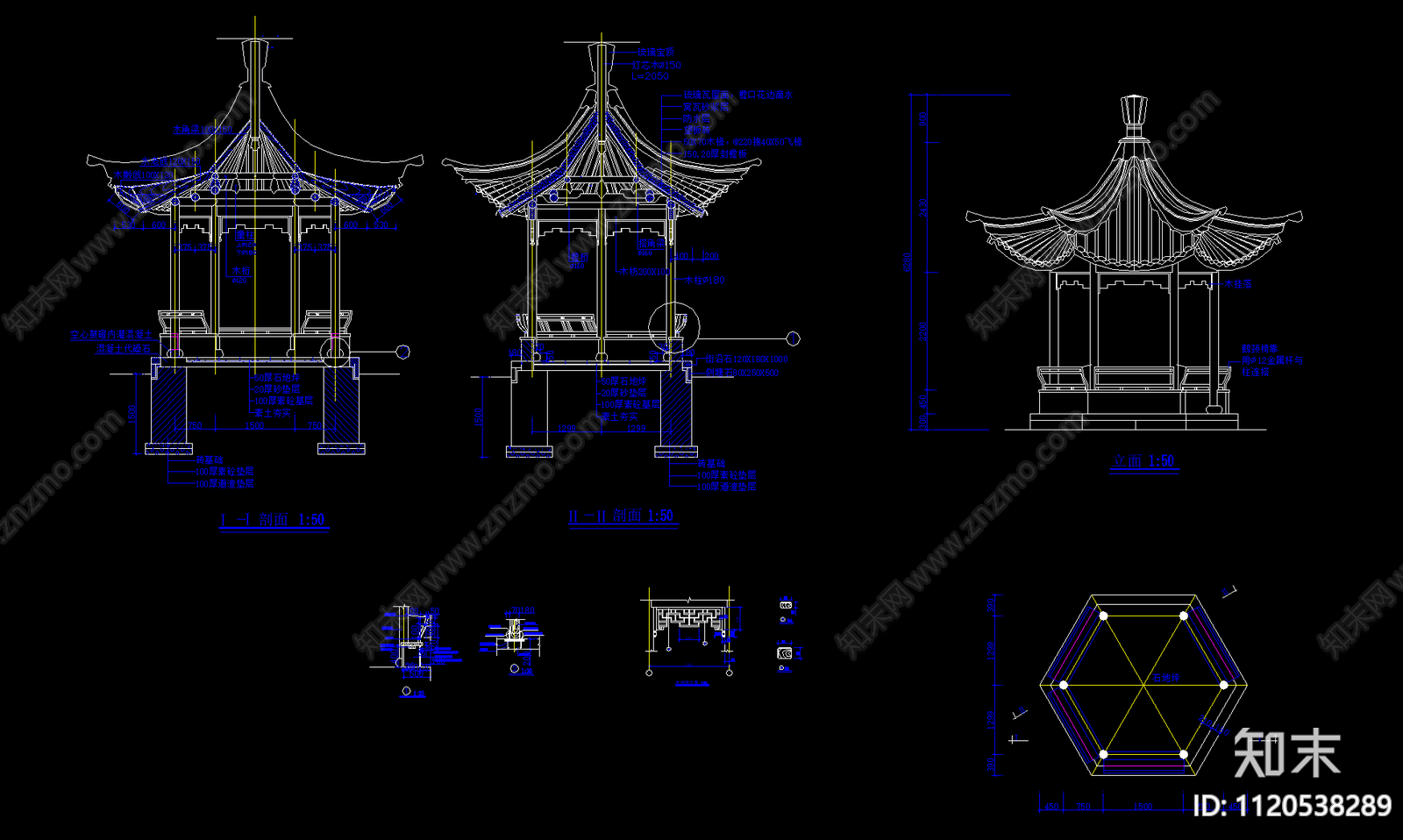 景观凉亭节点详图施工图cad施工图下载【ID:1120538289】