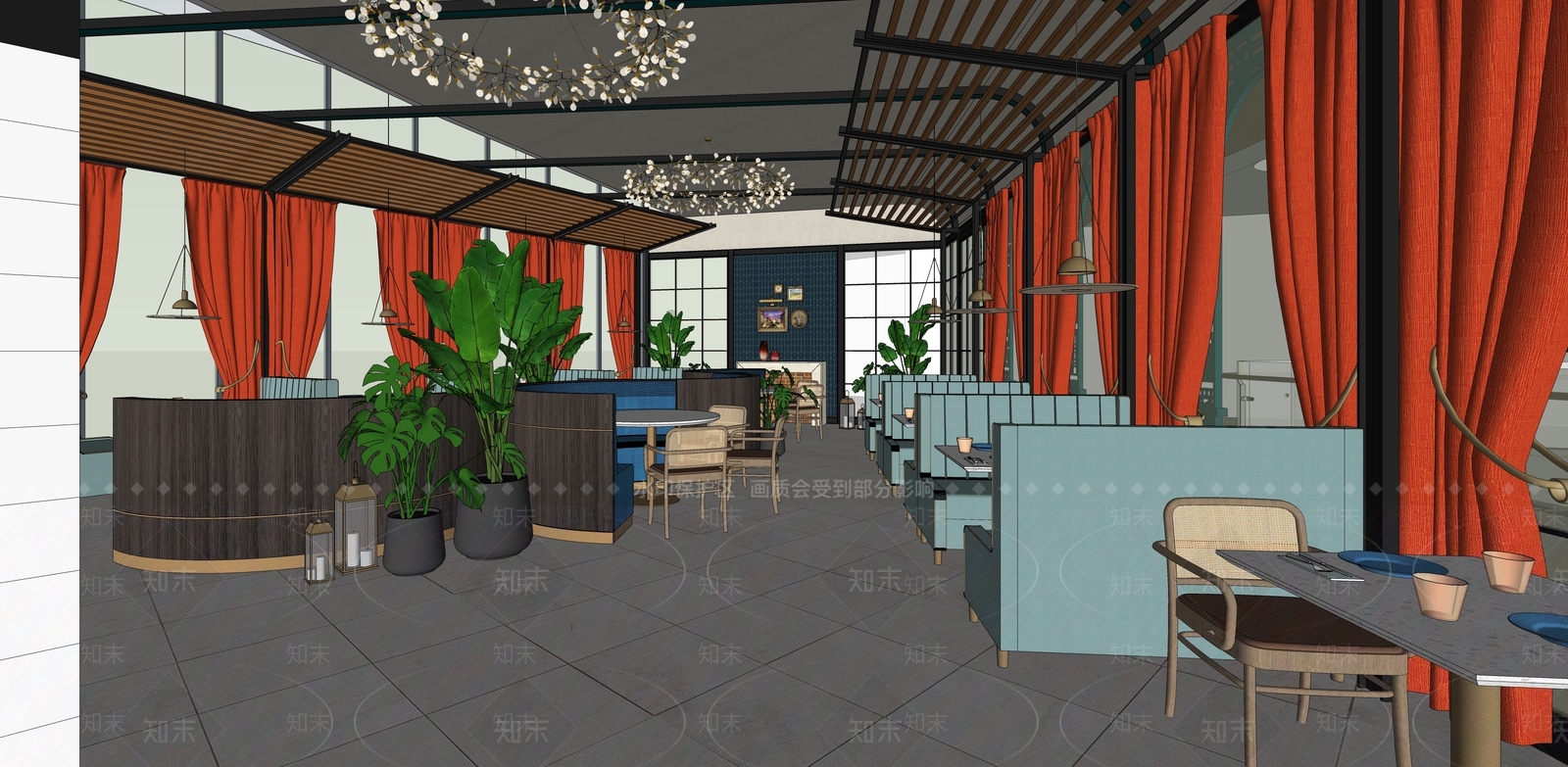 现代简约西餐厅SU模型下载【ID:1120569773】
