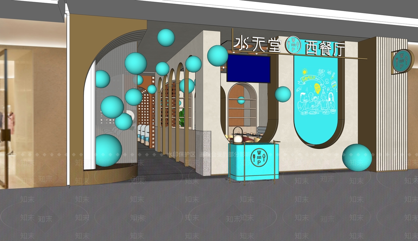 现代风格西餐厅SU模型下载【ID:1120569786】