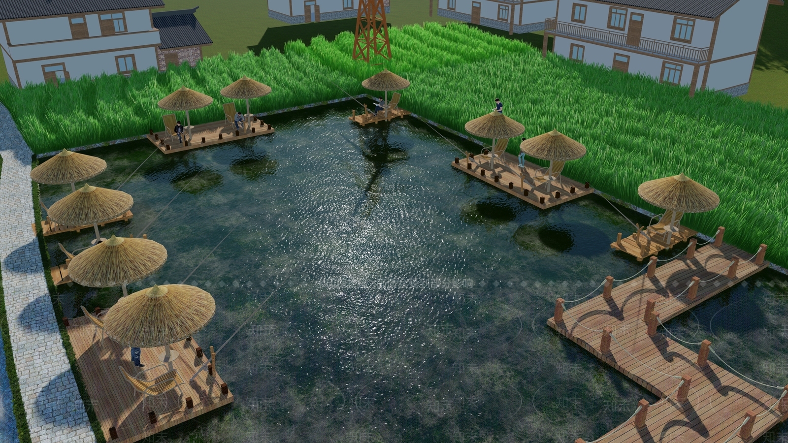 现代垂钓公园景观SU模型下载【ID:1120581360】
