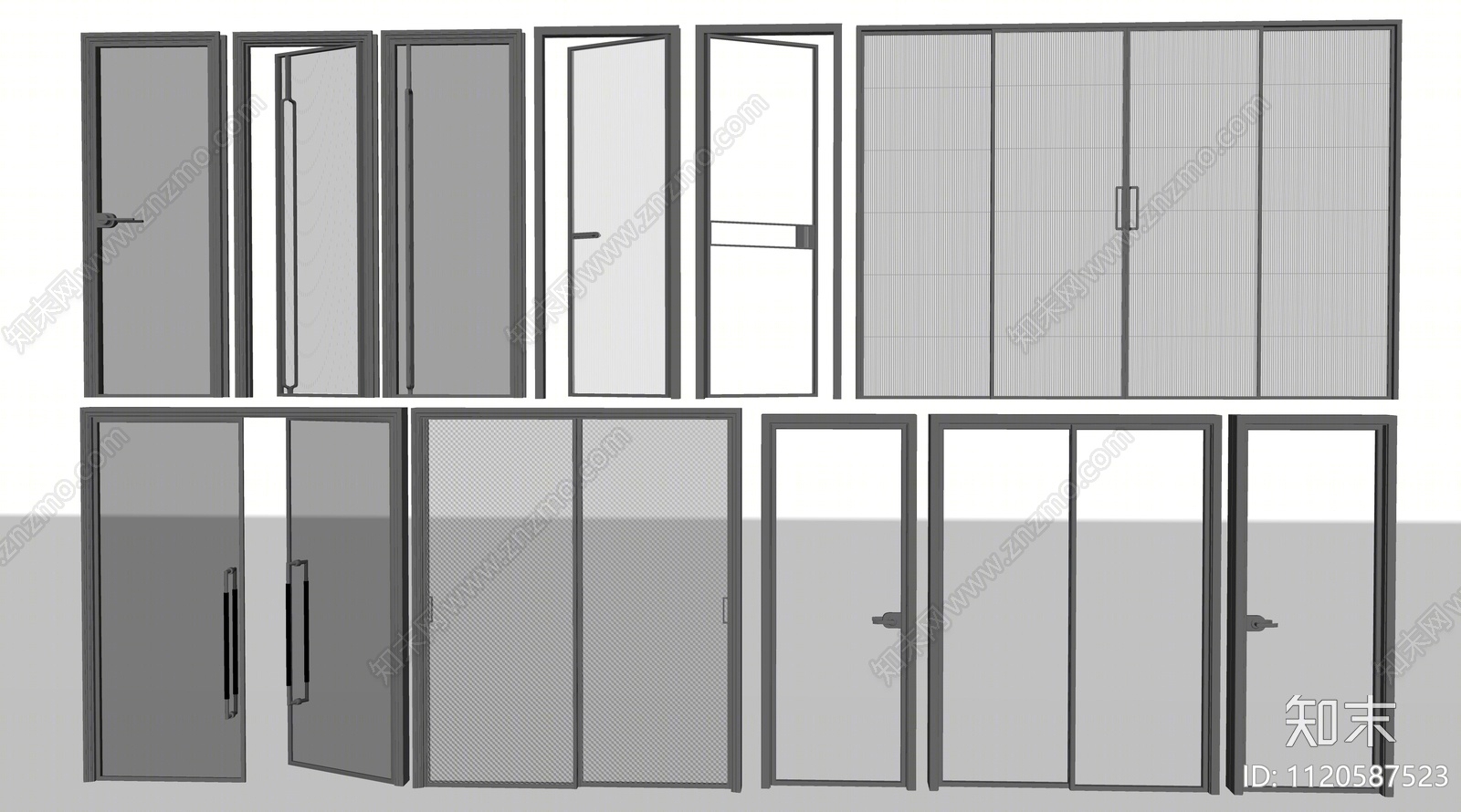 现代玻璃推拉门SU模型下载【ID:1120587523】