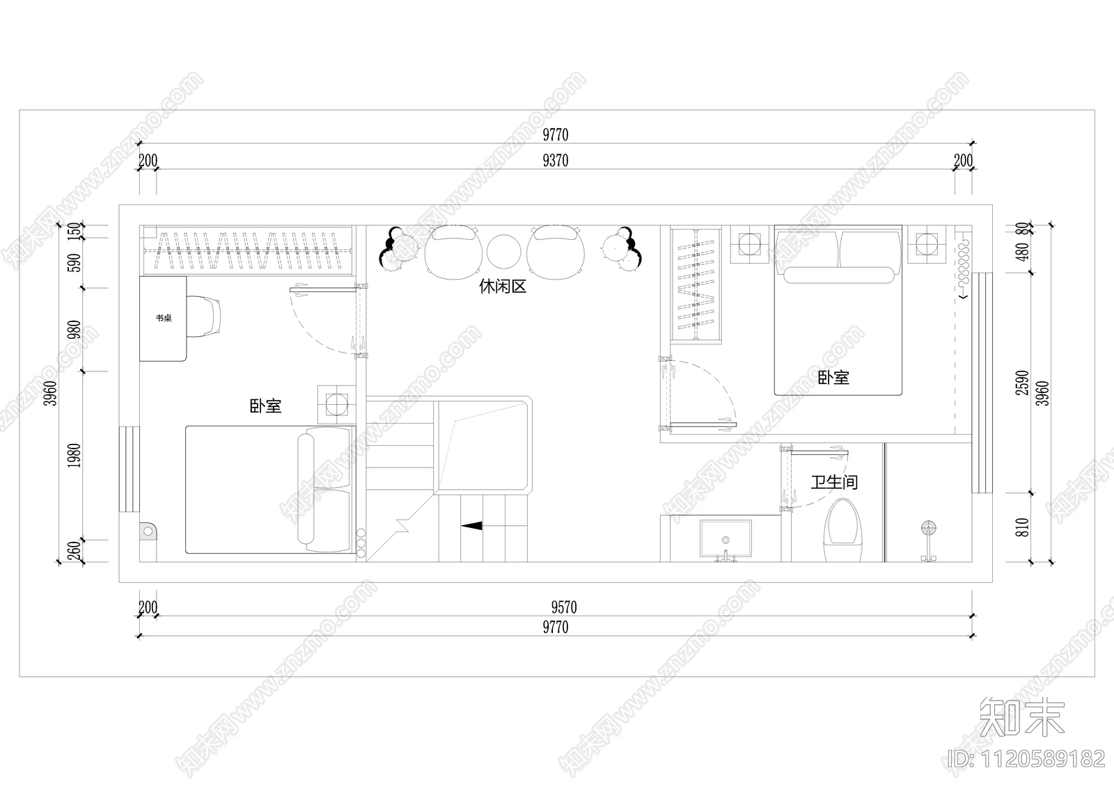 Loft复式公寓平面方案平面图施工图施工图下载【ID:1120589182】