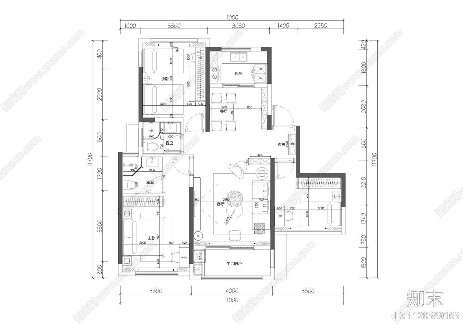 家装平面图设计方案施工图下载【ID:1120589165】