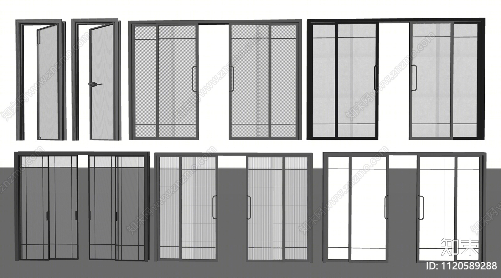 现代玻璃推拉门SU模型下载【ID:1120589288】