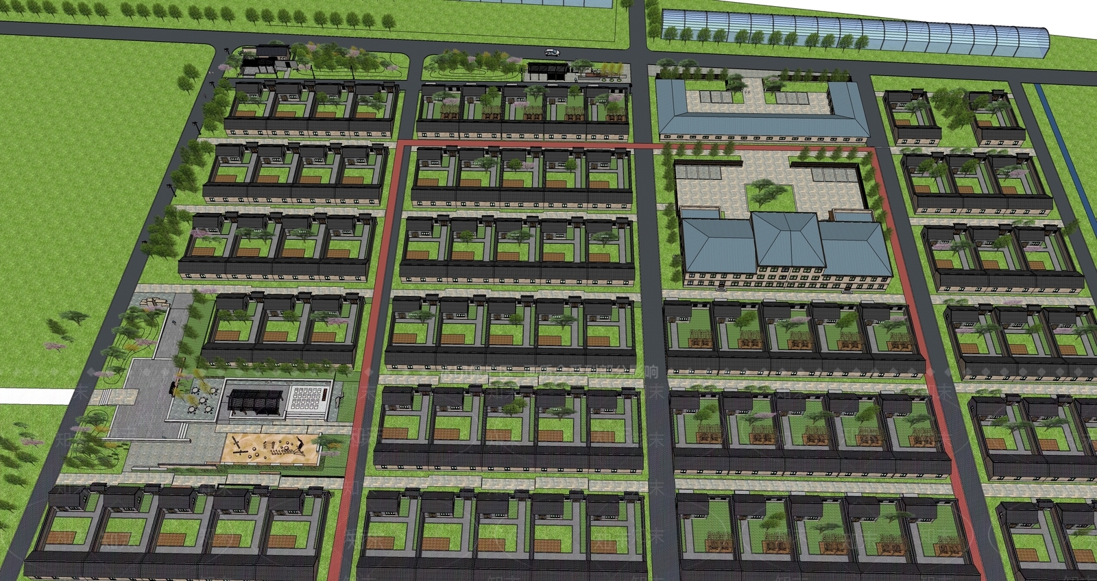 现代美丽乡村景观SU模型下载【ID:1120597192】