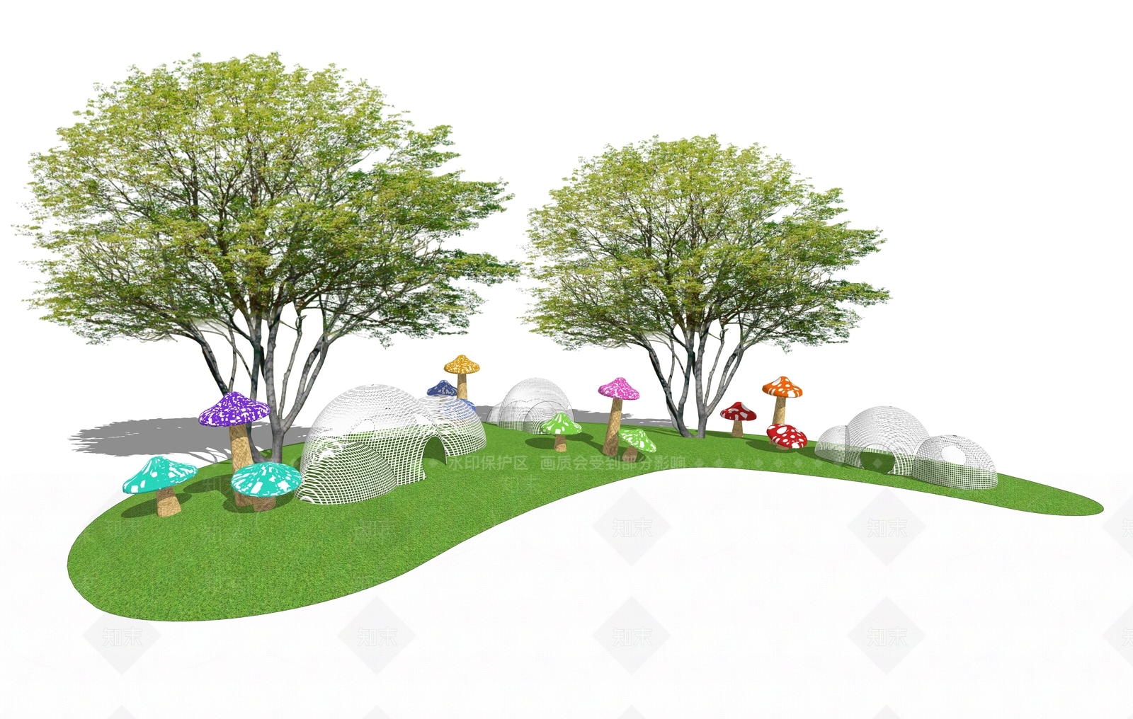 现代蘑菇雕塑小品SU模型下载【ID:1120598566】