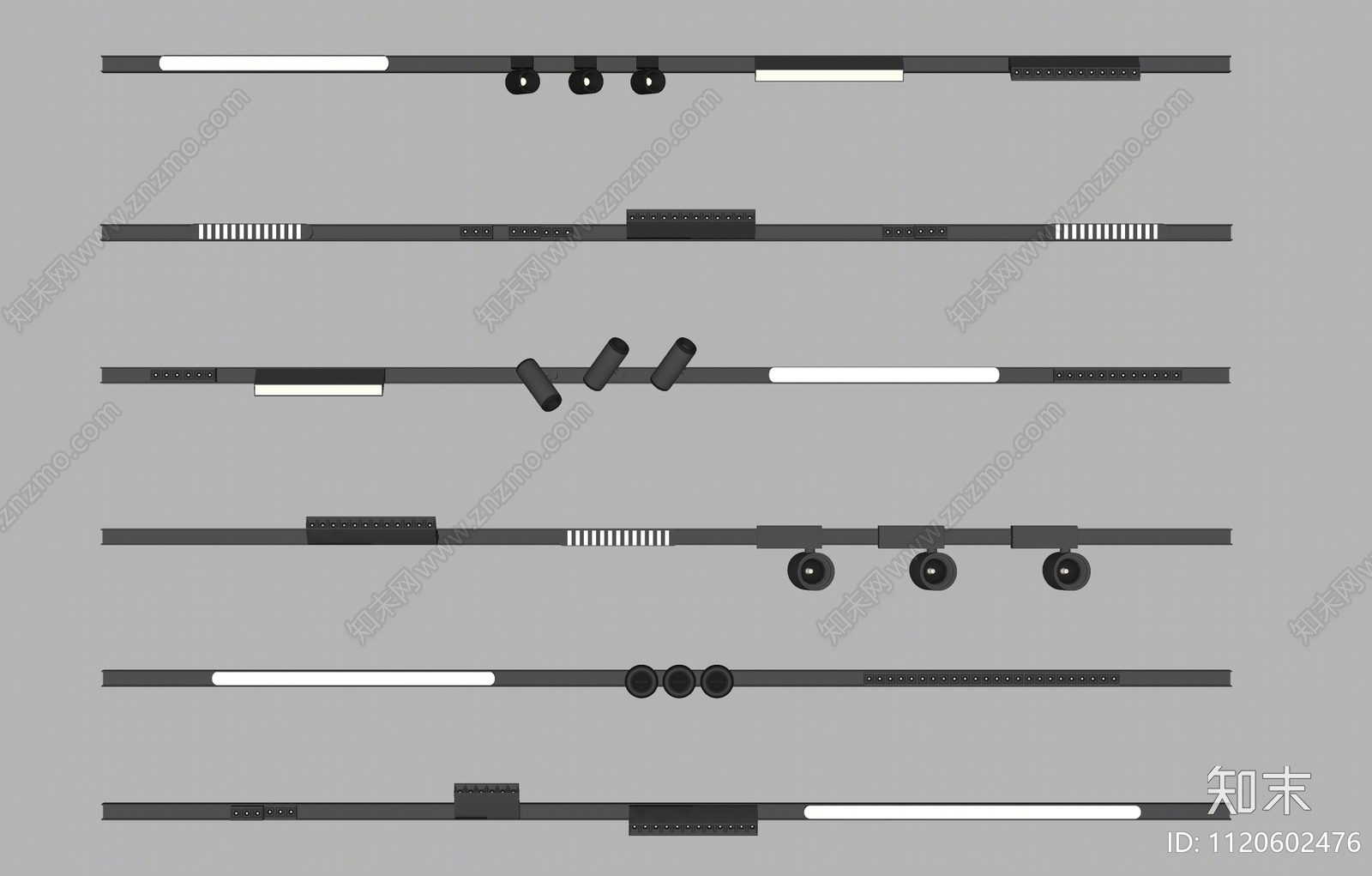 现代轨道式筒灯SU模型下载【ID:1120602476】