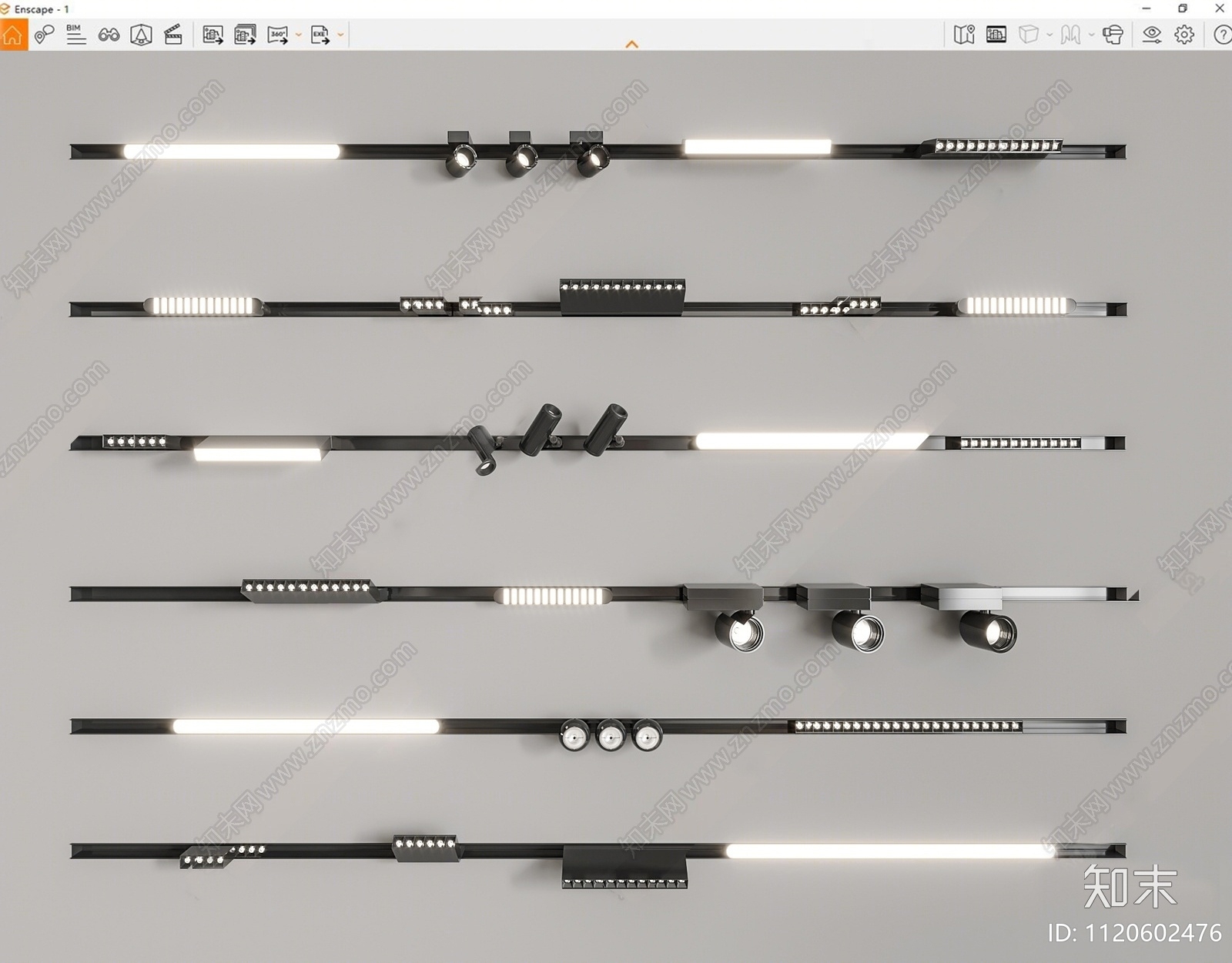 现代轨道式筒灯SU模型下载【ID:1120602476】
