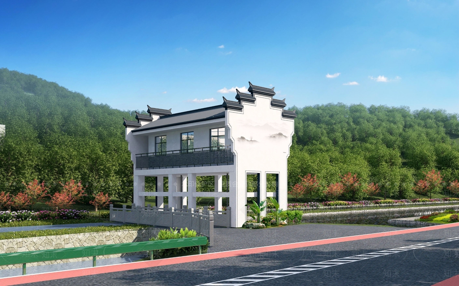 中式乡村水闸SU模型下载【ID:1120605418】