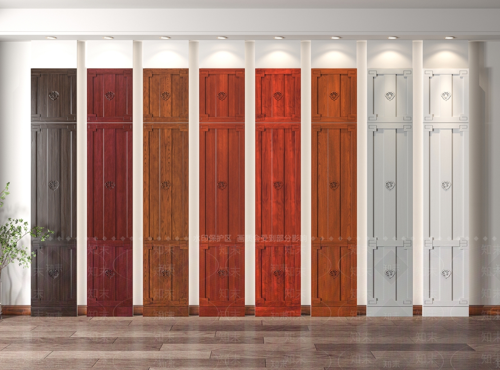 中式实木柜门3D模型下载【ID:1120608562】